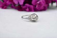 Load image into Gallery viewer, Vintage 18K White Gold Art Deco Dainty Diamond Filagree Engagement Ring