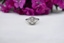 Load image into Gallery viewer, Vintage 18K White Gold Art Deco Dainty Diamond Filagree Engagement Ring