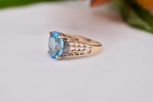 Load image into Gallery viewer, Vintage 14K Yellow Gold Oval Swiss Blue Topaz & Diamond Ring