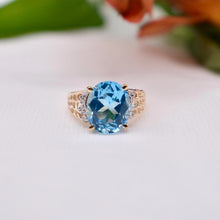 Load image into Gallery viewer, Vintage 14K Yellow Gold Oval Swiss Blue Topaz & Diamond Ring
