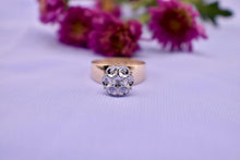 Load image into Gallery viewer, Vintage 10K Yellow & White Gold Wide Band Flower Cluster Diamond Ring