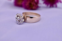 Load image into Gallery viewer, Vintage 10K Yellow & White Gold Wide Band Flower Cluster Diamond Ring