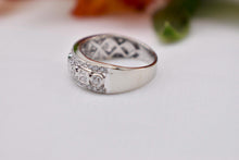 Load image into Gallery viewer, Vintage 14K White Gold Unique Princess Cut and Round Diamond Three Row Ring