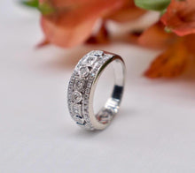 Load image into Gallery viewer, Vintage 14K White Gold Unique Princess Cut and Round Diamond Three Row Ring