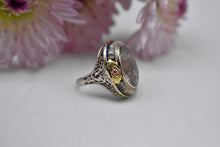 Load image into Gallery viewer, Vintage 14K White Gold Art Nouveau Rose Quartz & Seed Pearl Ring