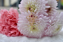 Load image into Gallery viewer, 10K & 14K Yellow Gold Victorian Pearl and Ruby Lavalier Floral Necklace