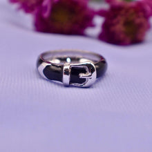 Load image into Gallery viewer, Hidalgo 18k White Gold Belt Buckle Black Enamel Ring