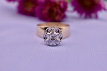 Load image into Gallery viewer, Vintage 10K Yellow & White Gold Wide Band Flower Cluster Diamond Ring