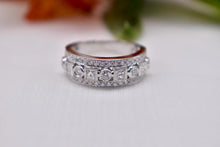 Load image into Gallery viewer, Vintage 14K White Gold Unique Princess Cut and Round Diamond Three Row Ring