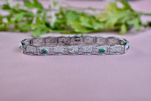 Load image into Gallery viewer, Vintage Art Deco 14 Karat Emerald & Diamond Filigree Bracelet