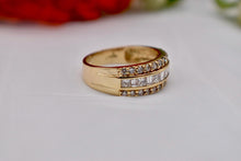 Load image into Gallery viewer, Vintage 14K Yellow Gold Three Row Princess, Baguette & Round Diamond 1.50cts Anniversary Band