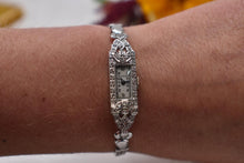 Load image into Gallery viewer, Antique Art Deco 14K White Gold Diamond 17 Jewels Bulova Wrist Watch