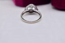 Load image into Gallery viewer, Vintage 14K White Gold Unique Pearl and Diamond Halo Style Ring