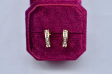 Load image into Gallery viewer, Vintage 14K Yellow Gold Channel Set Diamond Huggie J Hoop Earrings