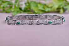Load image into Gallery viewer, Vintage Art Deco 14 Karat Emerald & Diamond Filigree Bracelet