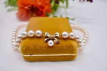 Load image into Gallery viewer, Vintage 14K Yellow Gold 16 Inch 9mm Fresh Water White Pearl & Diamond Bow Necklace Strand