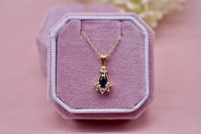 Load image into Gallery viewer, Vintage 14K Yellow Gold Sapphire & Diamond Teardrop Necklace