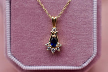 Load image into Gallery viewer, Vintage 14K Yellow Gold Sapphire & Diamond Teardrop Necklace