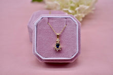 Load image into Gallery viewer, Vintage 14K Yellow Gold Sapphire & Diamond Teardrop Necklace