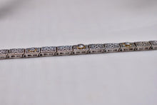 Load image into Gallery viewer, Vintage Art Deco 10 Karat Three Stone Bezel Diamond Filigree Bracelet