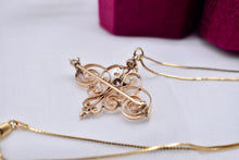 Load image into Gallery viewer, Vintage 14K Yellow Gold Solitaire Art Deco Old European Diamond Filigree Brooch Necklace