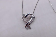 Load image into Gallery viewer, 14K White Gold Vintage Diamond Double Heart Necklace