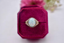 Load image into Gallery viewer, Vintage 10K Yellow Gold Lab Grown Oval Cut Opal & Diamond Halo Ring