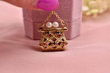 Load image into Gallery viewer, 14K Yellow Gold Vintage Sapphire, Ruby & Pearl Purse Locket Charm/Pendant