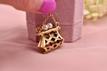 Load image into Gallery viewer, 14K Yellow Gold Vintage Sapphire, Ruby & Pearl Purse Locket Charm/Pendant