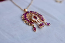 Load image into Gallery viewer, Vintage 18K Yellow Gold Ruby Cluster Peacock Pendant