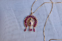 Load image into Gallery viewer, Vintage 18K Yellow Gold Ruby Cluster Peacock Pendant