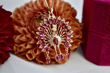 Load image into Gallery viewer, Vintage 18K Yellow Gold Ruby Cluster Peacock Pendant