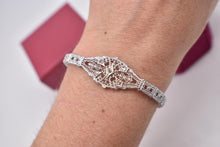 Load image into Gallery viewer, Vintage Art Deco 10K White Gold Diamond Filigree Bracelet