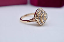 Load image into Gallery viewer, 14K Yellow Gold Vintage Diamond Cocktail Swirl Triple Halo Ring