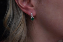 Load image into Gallery viewer, Vintage 18K White Gold Oval Emerald & Diamond Bar Drop Earrings