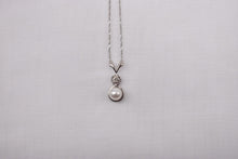 Load image into Gallery viewer, Vintage 14K White Gold Pearl and Diamond Necklace