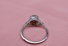 Load image into Gallery viewer, Vintage 18K White Gold Art Deco Dainty Hexagon Old European Cut Diamond Butterfly Filigree Ring