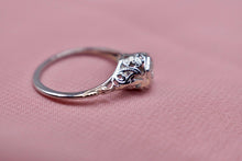 Load image into Gallery viewer, Vintage 18K White Gold Art Deco Dainty Hexagon Old European Cut Diamond Butterfly Filigree Ring