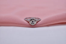 Load image into Gallery viewer, Vintage 18K White Gold Art Deco Dainty Hexagon Old European Cut Diamond Butterfly Filigree Ring