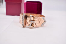 Load image into Gallery viewer, Rare 18K Rose Gold Retro 1950's Honeycomb Mesh Diamond Buckle Bow Bracelet