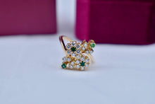Load image into Gallery viewer, Vintage 18K Yellow Gold Emerald & Diamond Double Flower Ring