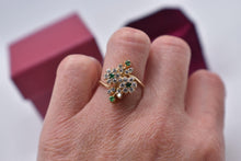 Load image into Gallery viewer, Vintage 18K Yellow Gold Emerald & Diamond Double Flower Ring