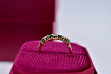 Load image into Gallery viewer, Vintage 14K Yellow Gold Bar Channel Set Emerald & Diamond Band