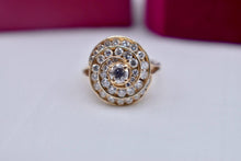 Load image into Gallery viewer, 14K Yellow Gold Vintage Diamond Cocktail Swirl Triple Halo Ring