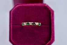 Load image into Gallery viewer, Vintage 14K Yellow Gold Bar Channel Set Emerald & Diamond Band
