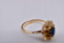 Load image into Gallery viewer, 14K Yellow Gold Vintage Sapphire & Diamond Oval Halo Ring