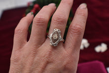 Load image into Gallery viewer, Vintage Art Deco 10K White Gold Filigree Transitional Cut Diamond Navette Ring