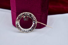 Load image into Gallery viewer, Vintage Art Deco 14K White Gold Wreath Style Bow Diamond & Sapphire Brooch