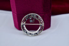 Load image into Gallery viewer, Vintage Art Deco 14K White Gold Wreath Style Bow Diamond & Sapphire Brooch