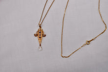 Load image into Gallery viewer, 18K&10K Yellow Gold Victorian Seed Pearl and Sapphire Lavalier Necklace